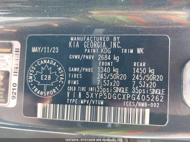 KIA gdi lambda-ii 2023 5XYP5DGCXPG405262 Image 9