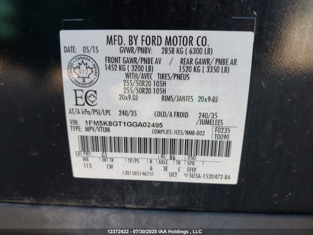Ford 2016 2016 1FM5K8GT1GGA02495 Image 9