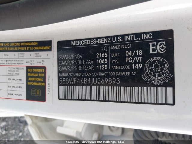 55SWF4KB4JU269893 Mercedes-Benz m274