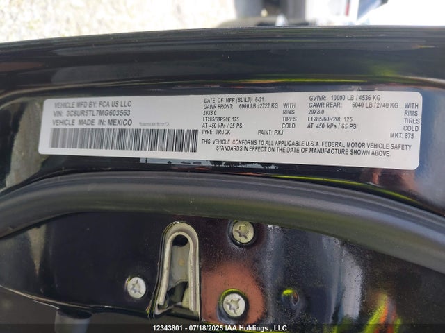 RAM 2021 2021 3C6UR5TL7MG603563 Image 9