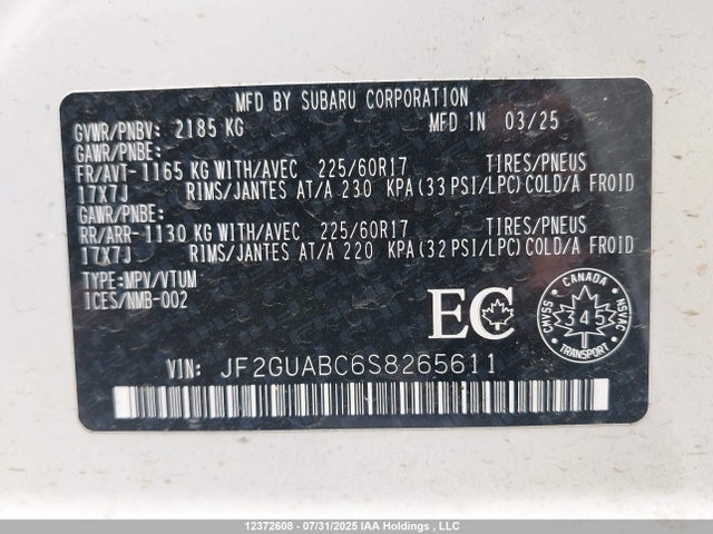 JF2GUABC6S8265611 Subaru na