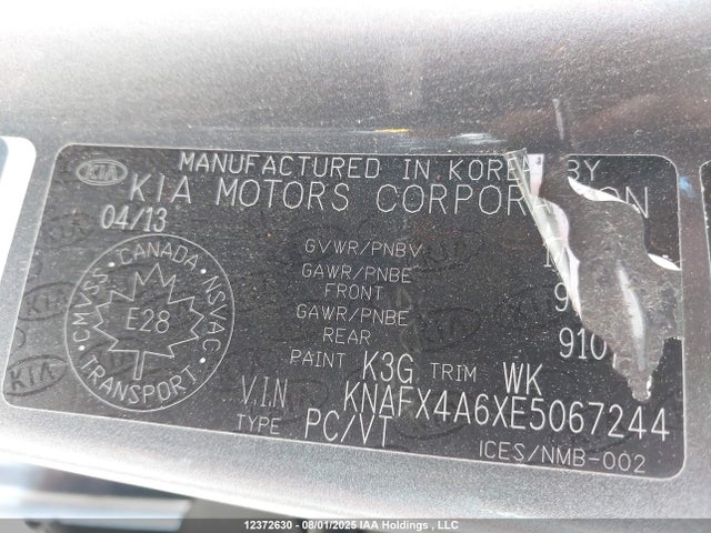 2014 Kia Forte მანქანა იყიდება აუქციონზე, vin: KNAFX4A6XE5067244, აუქციონის ნომერი: 12372630