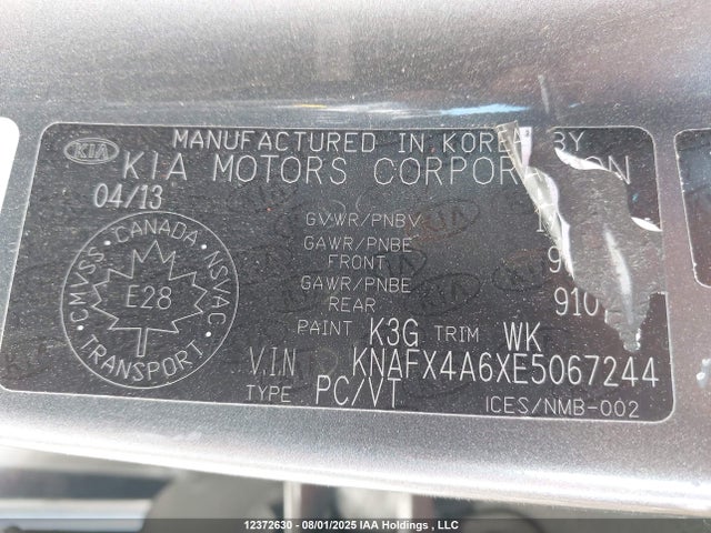 2014 Kia Forte მანქანა იყიდება აუქციონზე, vin: KNAFX4A6XE5067244, აუქციონის ნომერი: 12372630