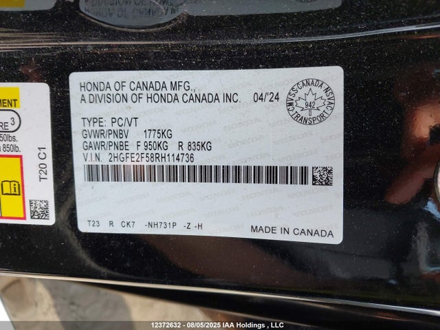2HGFE2F58RH114736 Honda k20c2