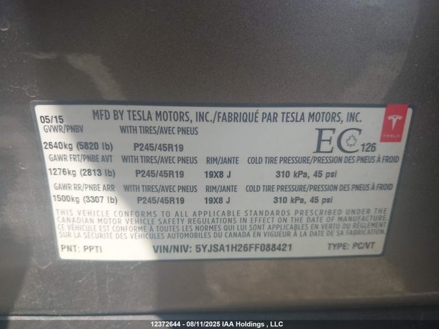 5YJSA1H26FF088421 Tesla 3 phase a/c induction (dual motor)