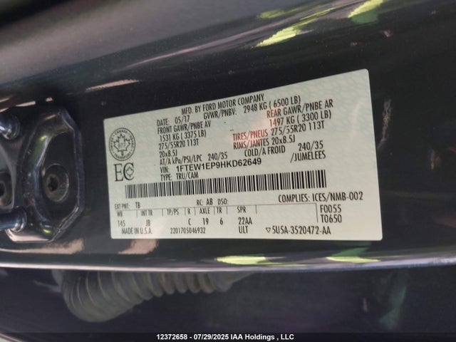 Ford 2.7l-4v 2017 1FTEW1EP9HKD62649 Image 9