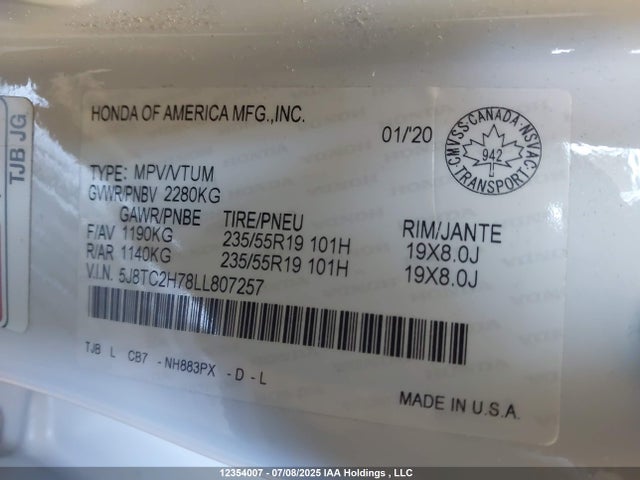 5J8TC2H78LL807257 Acura k20c4