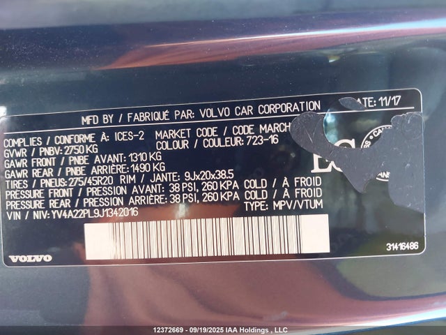 YV4A22PL9J1342016 Volvo XC90 T6