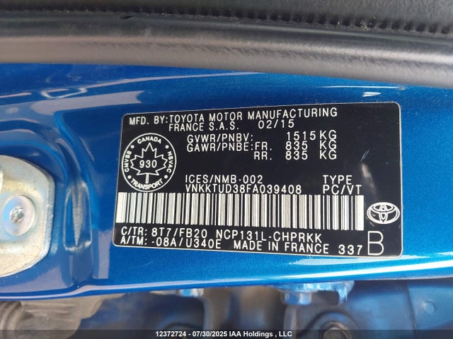 Toyota 1nz-fe 2015 VNKKTUD38FA039408 Image 9