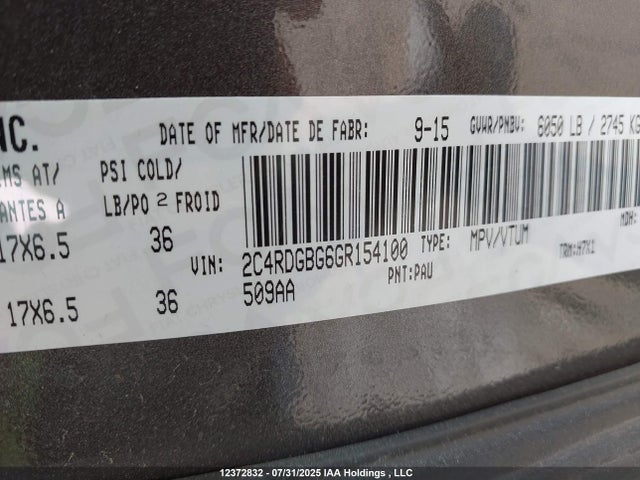 2C4RDGBG6GR154100 Dodge 2016