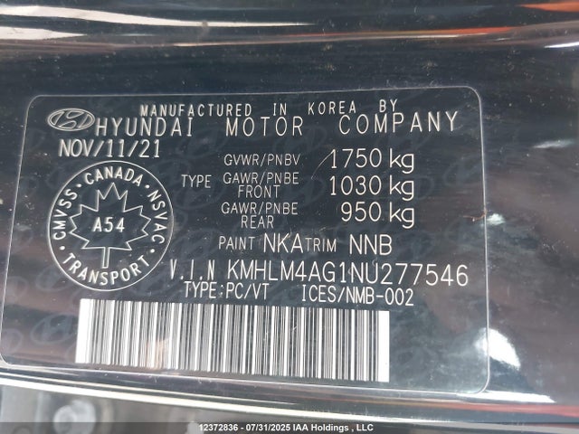 KMHLM4AG1NU277546 Hyundai mpi nu pe
