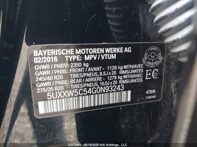 BMW X4 2016 5UXXW5C54G0N93243 Image 9