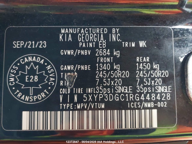 KIA gdi lambda-ii 2024 5XYP3DGC1RG448428 Image 9