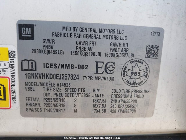 Chevrolet llt 2014 1GNKVHKD0EJ257824 Image 19