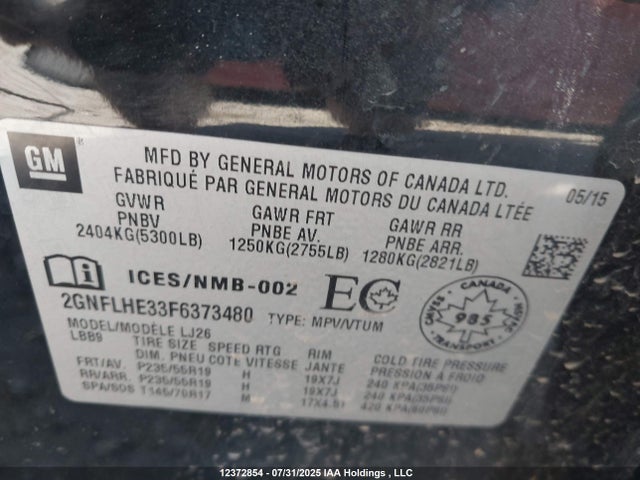 Chevrolet lfx - sidi, vvt, e85 max, alum 2015 2GNFLHE33F6373480 Image 19