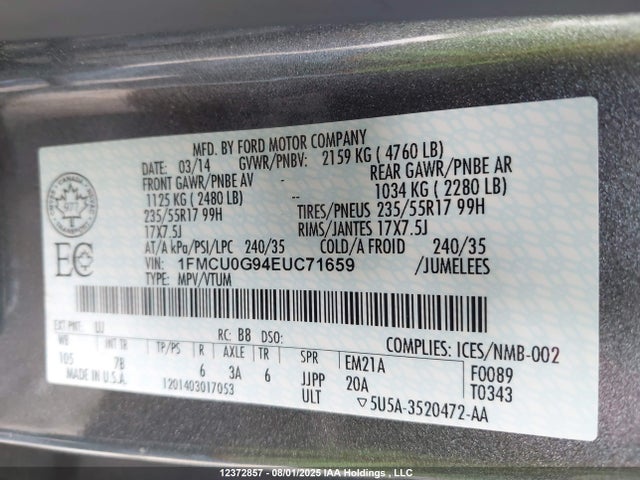 Ford Escape 2014 1FMCU0G94EUC71659 Image 9