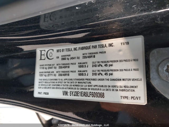 5YJ3E1EA5LF609368 Tesla MODEL 3