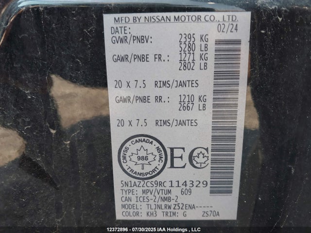 Nissan Murano 2024 5N1AZ2CS9RC114329 Image 9
