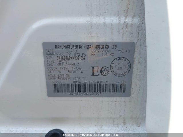 3N1AB7APXKY391057 Nissan 2019