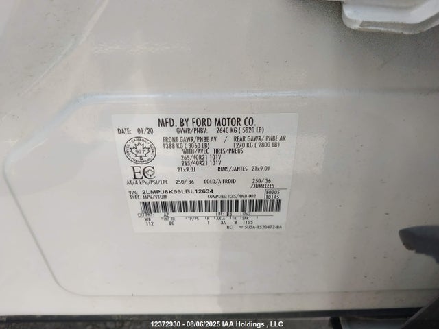 Lincoln 2.0l gtdi 2020 2LMPJ8K99LBL12634 Image 9