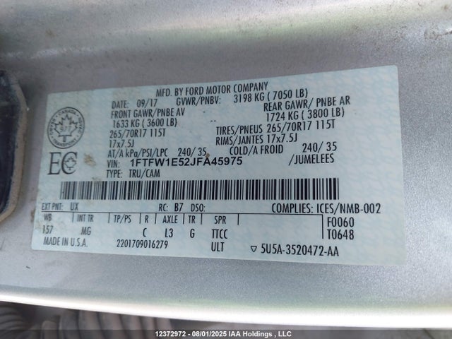 Продаж на аукціоні авто 2018 Ford F150 Supercrew, vin: 1FTFW1E52JFA45975, номер лоту: 12372972