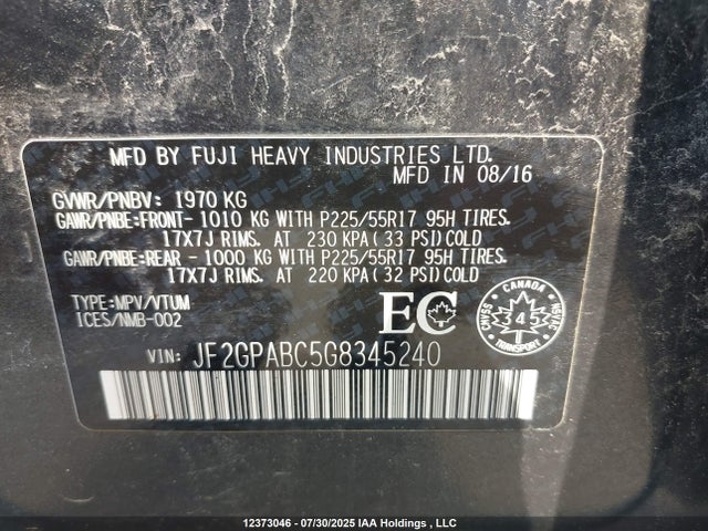 JF2GPABC5G8345240 Subaru naturally aspirated