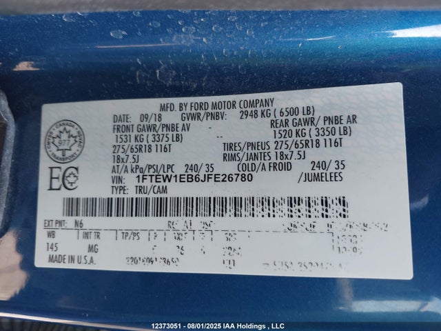 Ford 3.3l tivct 2018 1FTEW1EB6JFE26780 Image 9