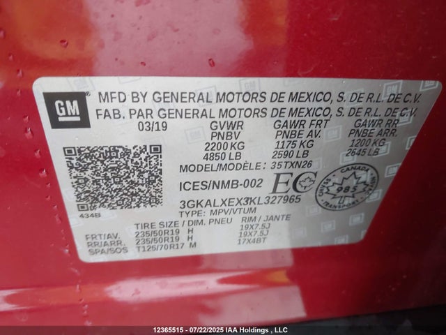 3GKALXEX3KL327965 GMC ltg - spark ignited direct injection, alum dohc, vvt, dcvcp turbo, e0-e100, alum