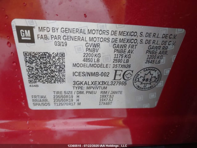 3GKALXEX3KL327965 GMC ltg - spark ignited direct injection, alum dohc, vvt, dcvcp turbo, e0-e100, alum