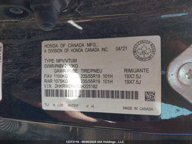 2HKRW2H42MH225182 Honda l15be