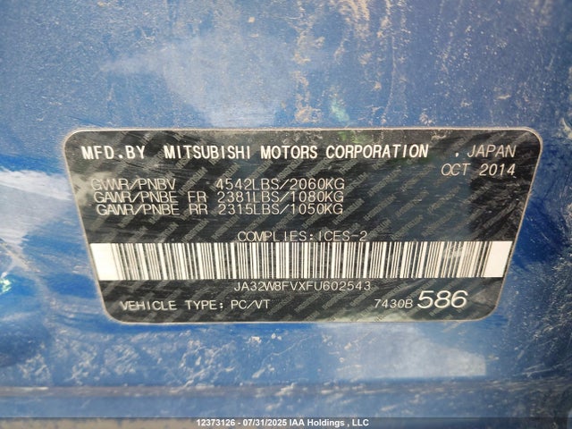 JA32W8FVXFU602543 Mitsubishi LANCER EVOLUTION