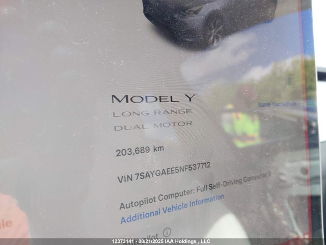 7SAYGAEE5NF537712 Tesla Model Y