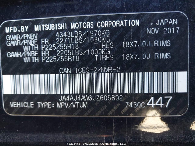 JA4AJ4AW3JZ605892 Mitsubishi mivec