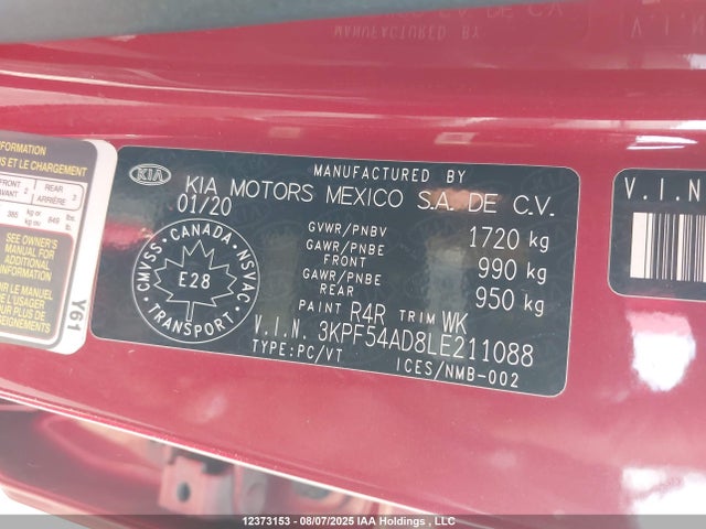 3KPF54AD8LE211088 KIA mpi nu