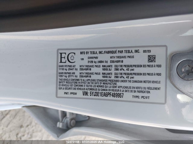 5YJ3E1EA6PF489957 Tesla 2023
