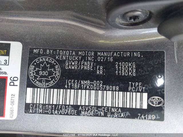 4T1BF1FK0GU579088 Toyota 2ar-fe