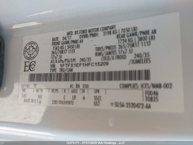 Ford 5.0l-4v 2017 1FTFX1EF1HFC15209 Image 16
