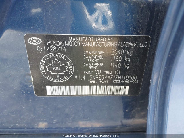 5NPE34AF1FH119100 Hyundai dohc gdi theta-ii