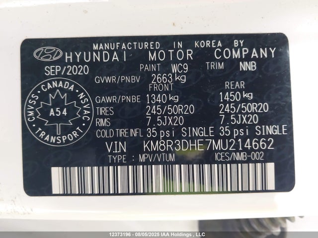 KM8R3DHE7MU214662 Hyundai gdi lambda ii