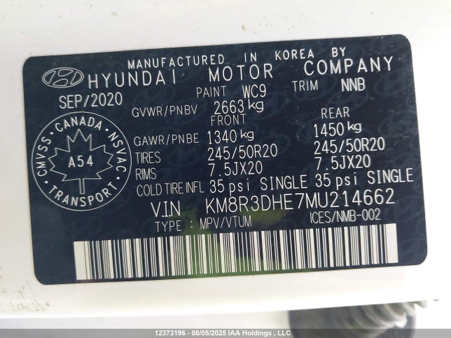 KM8R3DHE7MU214662 Hyundai gdi lambda ii