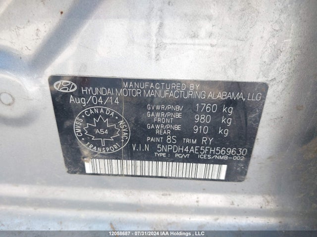 5NPDH4AE5FH569630 Hyundai dohc mpi nu