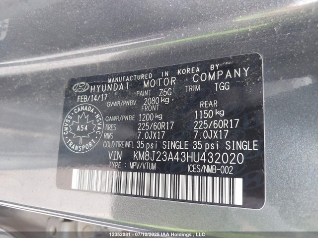 KM8J23A43HU432020 Hyundai gdi nu