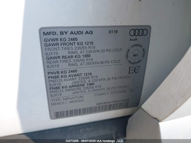 WA1BNAFY5K2048608 Audi 2019