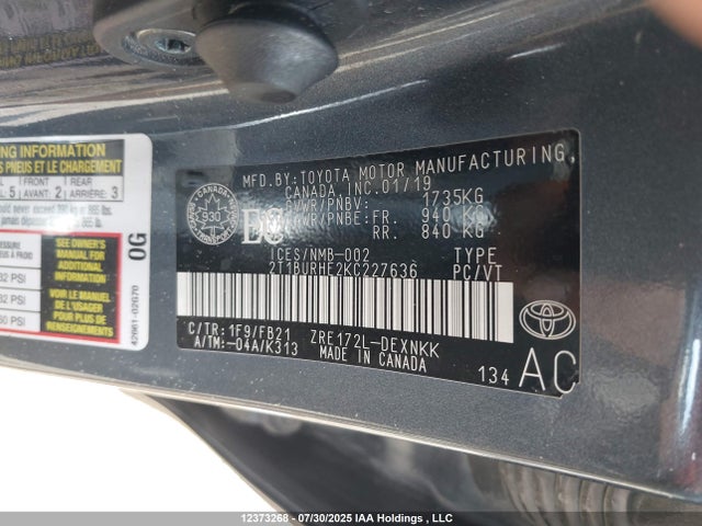 2T1BURHE2KC227636 Toyota 2zr-fe