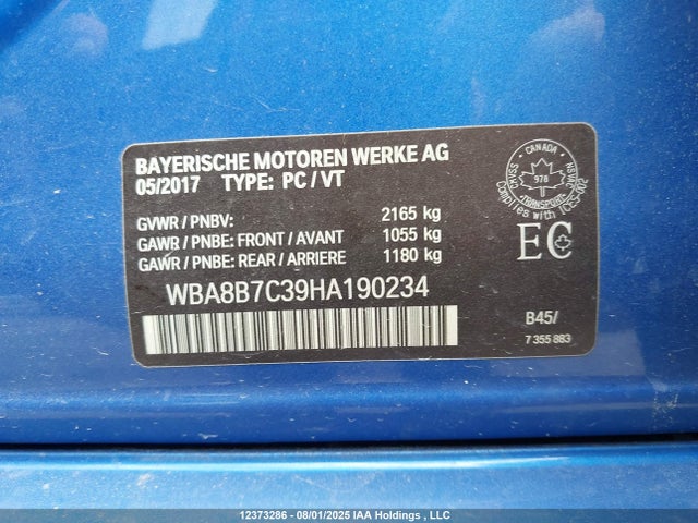 WBA8B7C39HA190234 BMW 2017