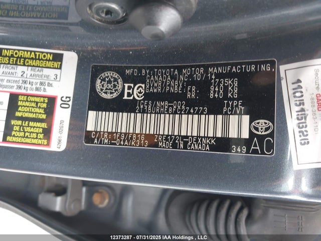 Toyota 2zr-fe 2015 2T1BURHE8FC274773 Image 19