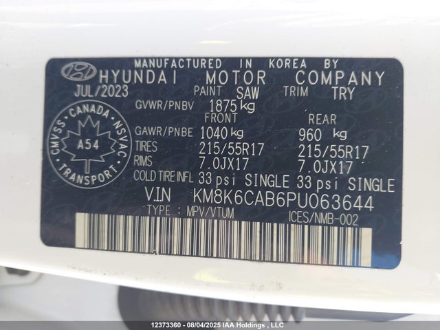 Hyundai mpi nu pe 2023 KM8K6CAB6PU063644 Image 9
