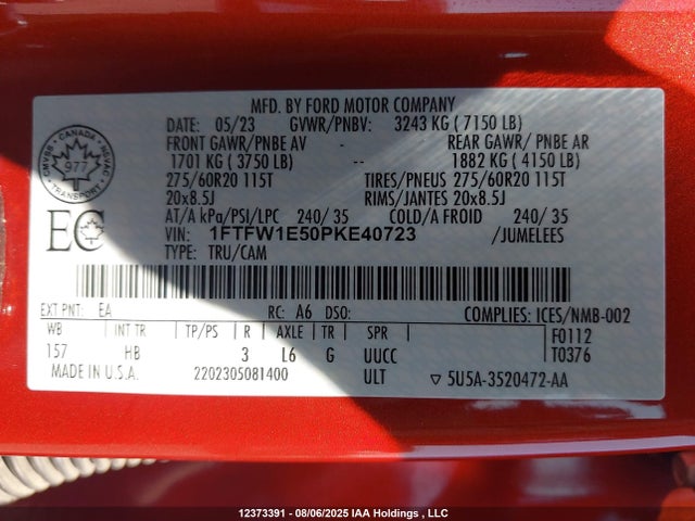 Ford 5.0l-4v 2023 1FTFW1E50PKE40723 Image 9
