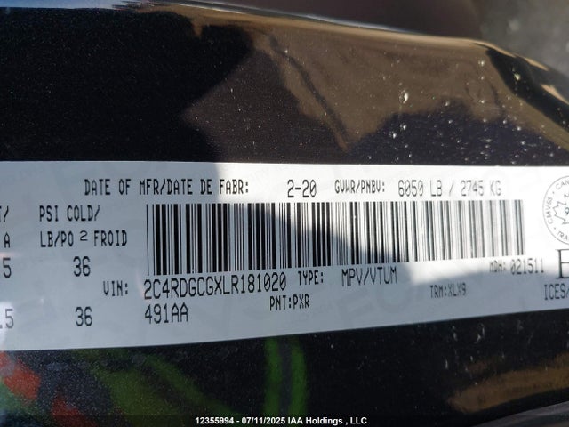 Dodge Grand Caravan 2020 2C4RDGCGXLR181020 Image 9