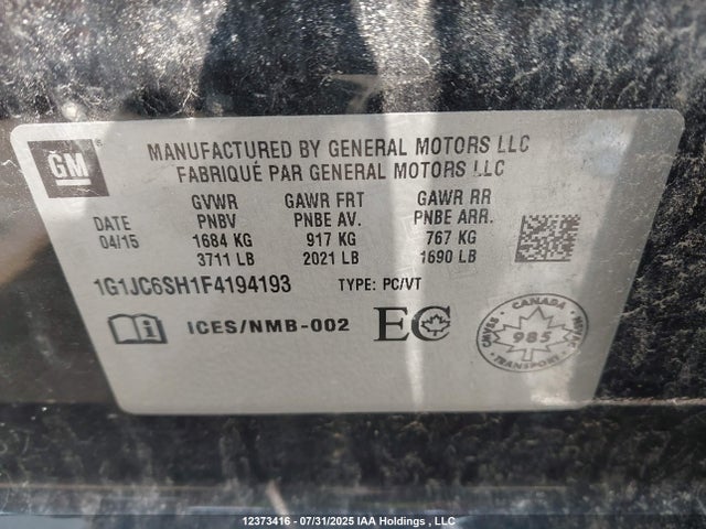 Chevrolet luw 2015 1G1JC6SH1F4194193 Image 9